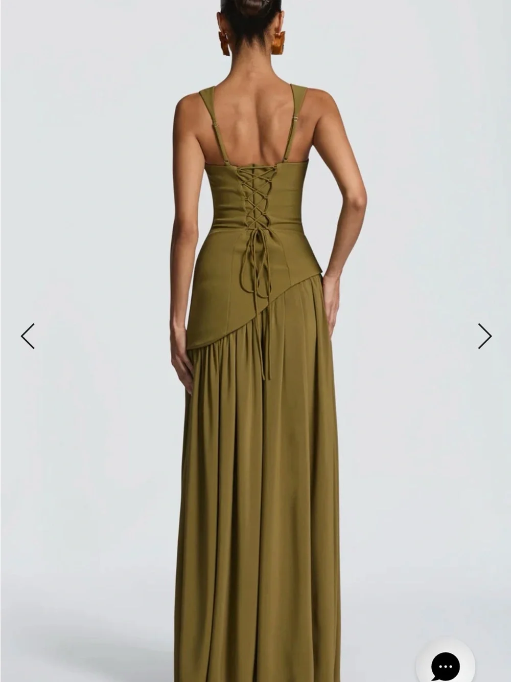 Olive Maxi Dress with High Slit and Neck Detail -Tallulah - Picture 2 of 2